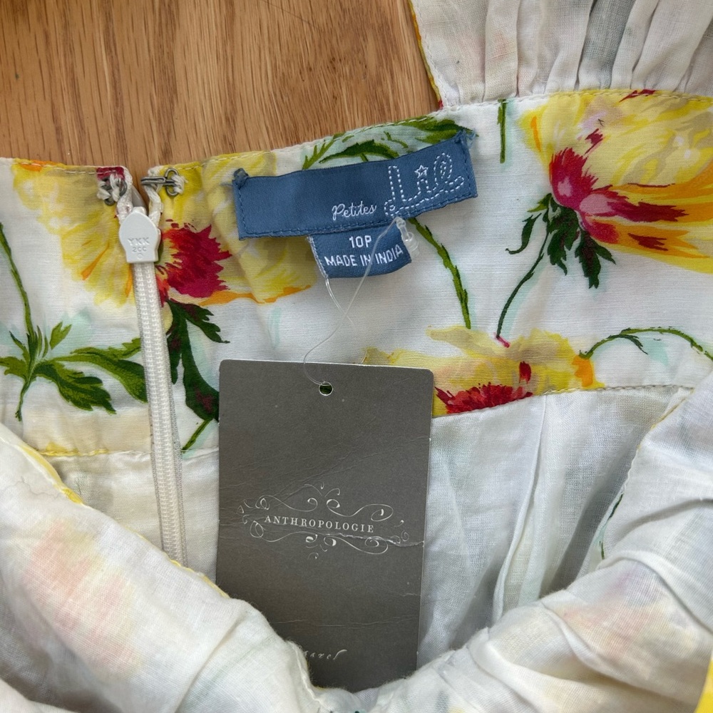 Anthropologie‎ LIL Matilija Yellow Poppy Floral Cotton Dress NWT Petite Size 10P - Picture 6 of 10